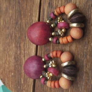 African chunky fall wooden beaded estate earrings E336